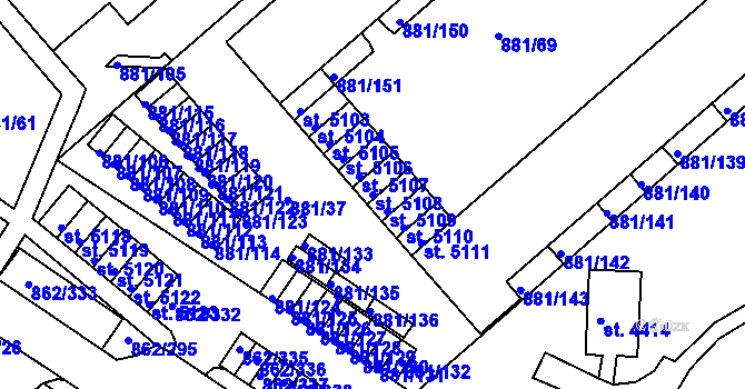 Parcela st. 5108 v KÚ Blansko, Katastrální mapa