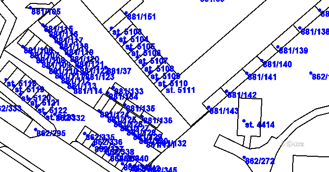 Parcela st. 5111 v KÚ Blansko, Katastrální mapa