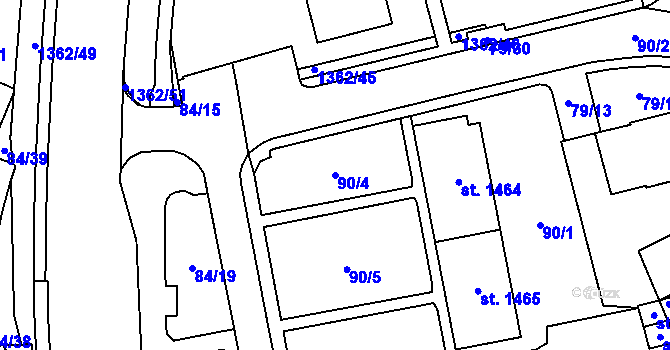 Parcela st. 90/4 v KÚ Blansko, Katastrální mapa