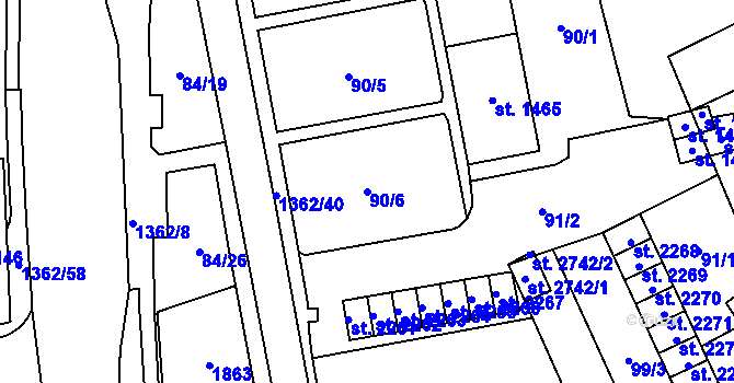 Parcela st. 90/6 v KÚ Blansko, Katastrální mapa