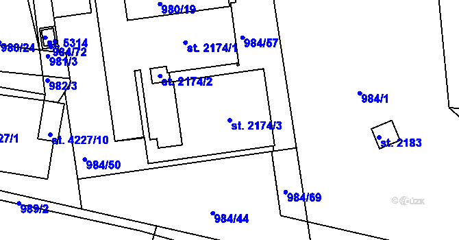 Parcela st. 2174/3 v KÚ Blansko, Katastrální mapa