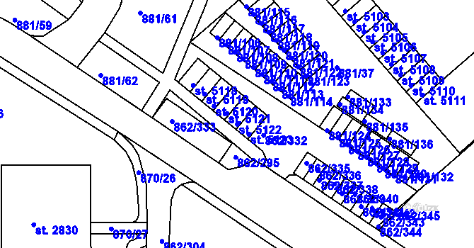 Parcela st. 5122 v KÚ Blansko, Katastrální mapa