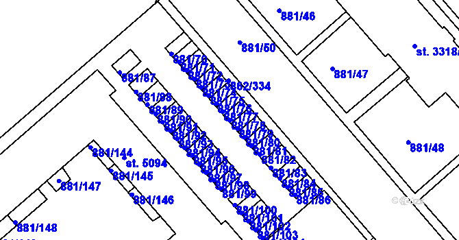 Parcela st. 881/78 v KÚ Blansko, Katastrální mapa