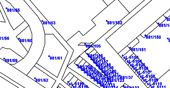 Parcela st. 881/105 v KÚ Blansko, Katastrální mapa