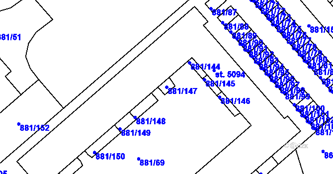 Parcela st. 881/147 v KÚ Blansko, Katastrální mapa