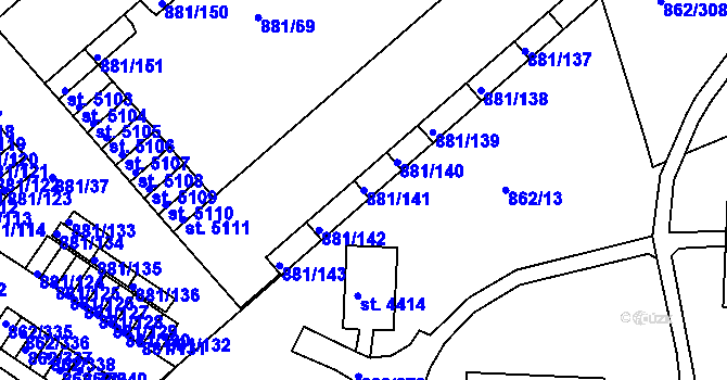 Parcela st. 881/141 v KÚ Blansko, Katastrální mapa