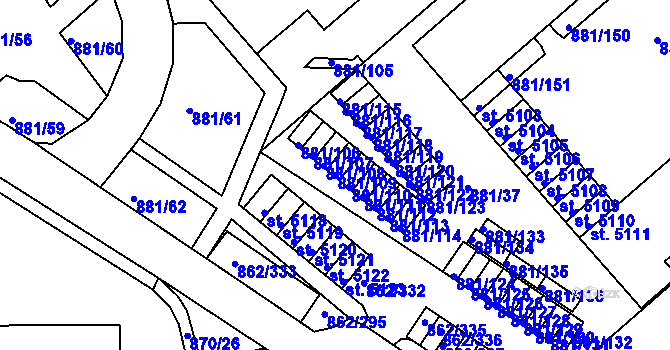 Parcela st. 881/109 v KÚ Blansko, Katastrální mapa