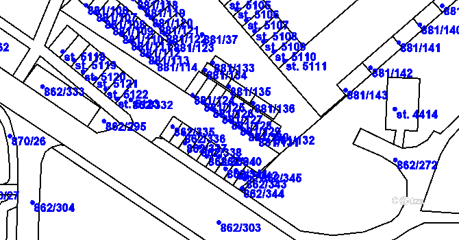 Parcela st. 881/128 v KÚ Blansko, Katastrální mapa