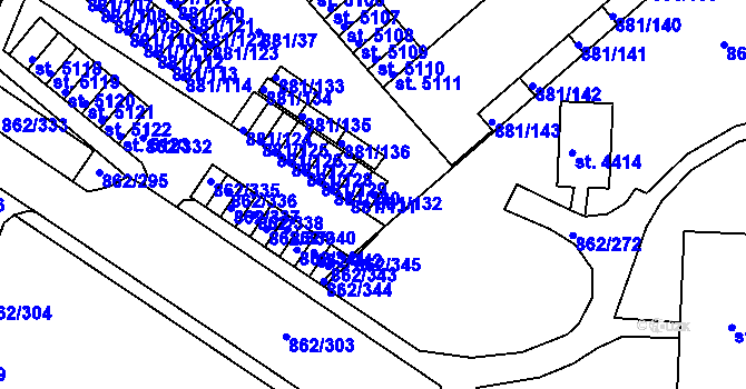 Parcela st. 881/132 v KÚ Blansko, Katastrální mapa