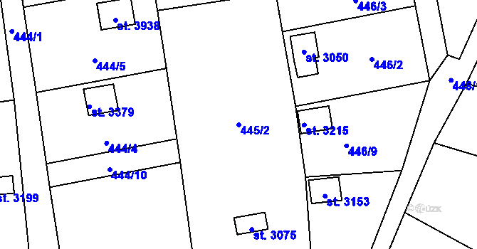 Parcela st. 445/2 v KÚ Blansko, Katastrální mapa