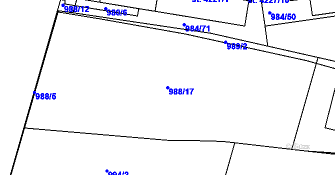 Parcela st. 988/17 v KÚ Blansko, Katastrální mapa