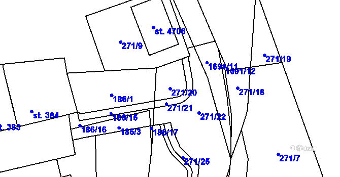 Parcela st. 271/20 v KÚ Blansko, Katastrální mapa