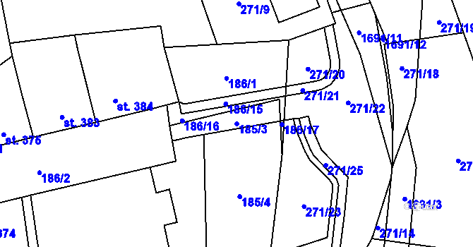 Parcela st. 185/3 v KÚ Blansko, Katastrální mapa
