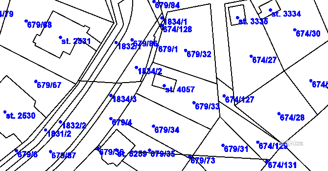 Parcela st. 4057 v KÚ Blansko, Katastrální mapa
