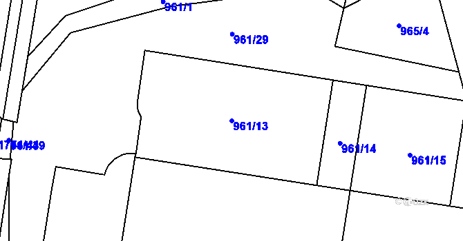 Parcela st. 961/13 v KÚ Blansko, Katastrální mapa