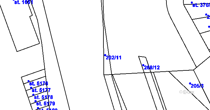 Parcela st. 202/11 v KÚ Blansko, Katastrální mapa