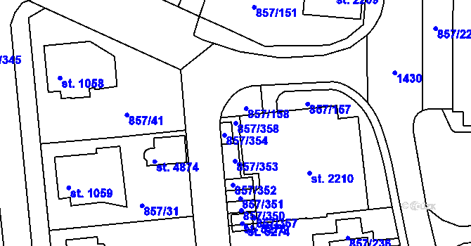 Parcela st. 857/358 v KÚ Blansko, Katastrální mapa