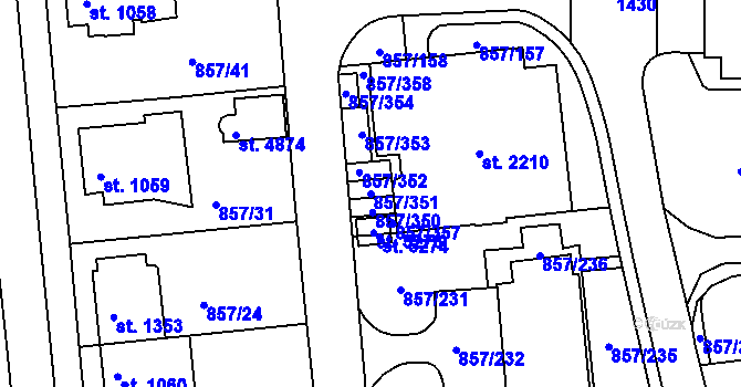 Parcela st. 857/351 v KÚ Blansko, Katastrální mapa