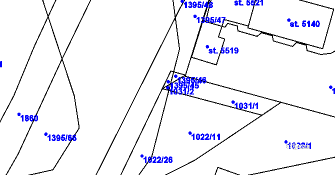 Parcela st. 1031/2 v KÚ Blansko, Katastrální mapa