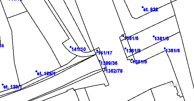 Parcela st. 141/17 v KÚ Blansko, Katastrální mapa