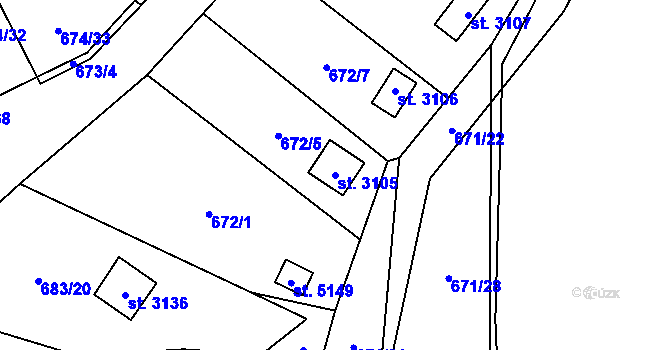 Parcela st. 3105 v KÚ Blansko, Katastrální mapa