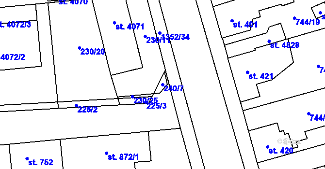 Parcela st. 240/7 v KÚ Blansko, Katastrální mapa
