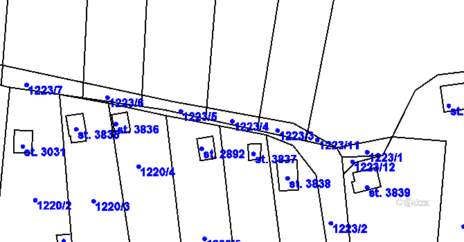 Parcela st. 1223/4 v KÚ Blansko, Katastrální mapa