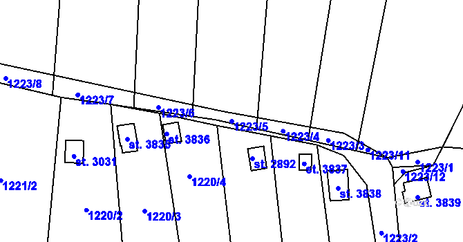 Parcela st. 1223/5 v KÚ Blansko, Katastrální mapa