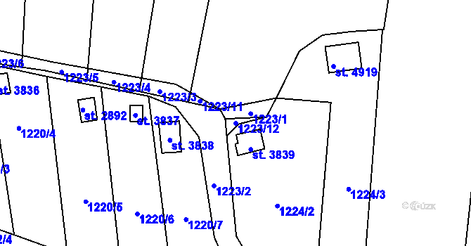 Parcela st. 1223/12 v KÚ Blansko, Katastrální mapa