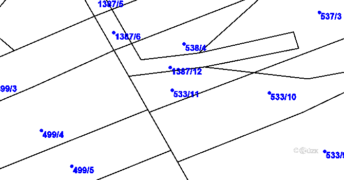 Parcela st. 533/11 v KÚ Blansko, Katastrální mapa