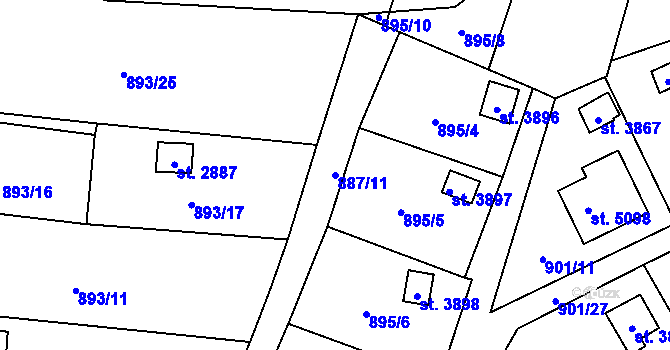 Parcela st. 887/11 v KÚ Blansko, Katastrální mapa