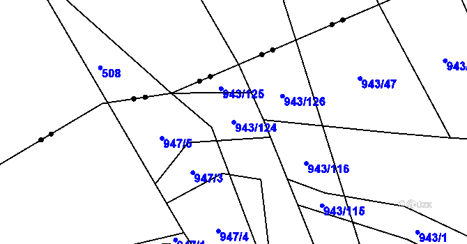 Parcela st. 943/124 v KÚ Blansko, Katastrální mapa