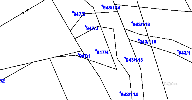 Parcela st. 947/4 v KÚ Blansko, Katastrální mapa