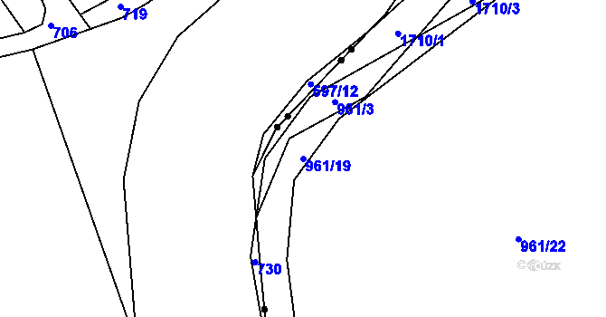 Parcela st. 961/19 v KÚ Blansko, Katastrální mapa