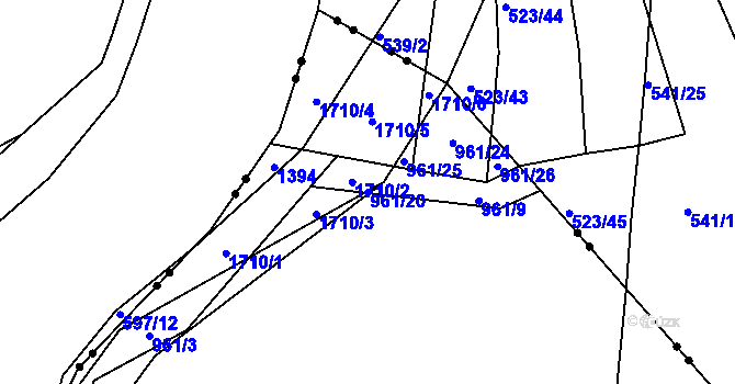 Parcela st. 961/20 v KÚ Blansko, Katastrální mapa