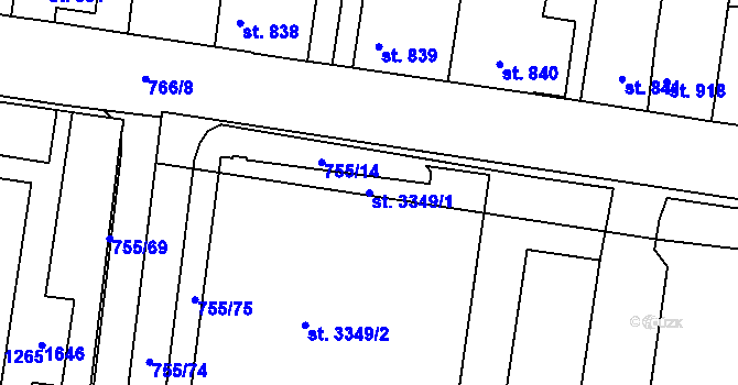 Parcela st. 3349/1 v KÚ Blansko, Katastrální mapa