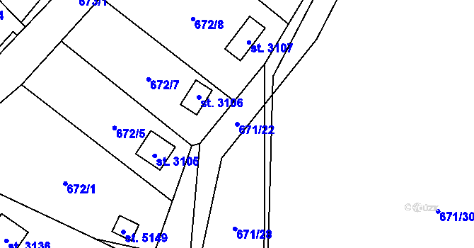 Parcela st. 671/22 v KÚ Blansko, Katastrální mapa