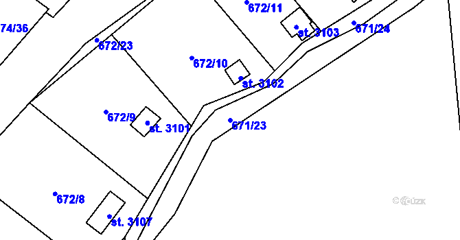 Parcela st. 671/23 v KÚ Blansko, Katastrální mapa