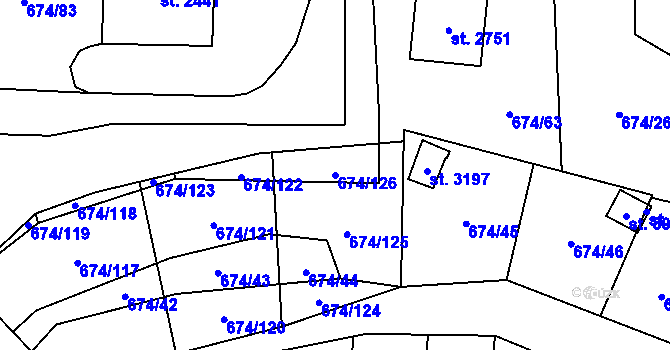 Parcela st. 674/126 v KÚ Blansko, Katastrální mapa
