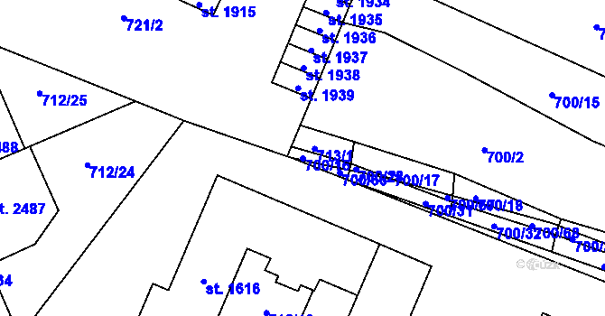 Parcela st. 700/16 v KÚ Blansko, Katastrální mapa