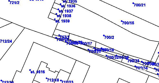 Parcela st. 700/17 v KÚ Blansko, Katastrální mapa