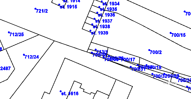 Parcela st. 713/1 v KÚ Blansko, Katastrální mapa