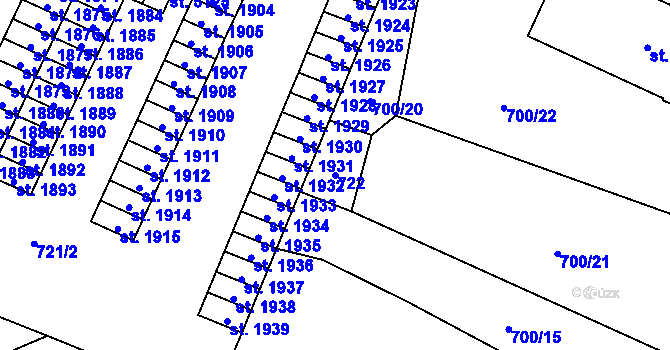 Parcela st. 722 v KÚ Blansko, Katastrální mapa