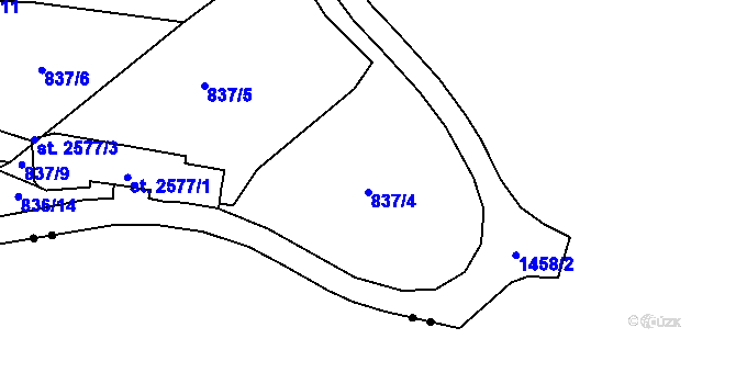 Parcela st. 837/4 v KÚ Blansko, Katastrální mapa