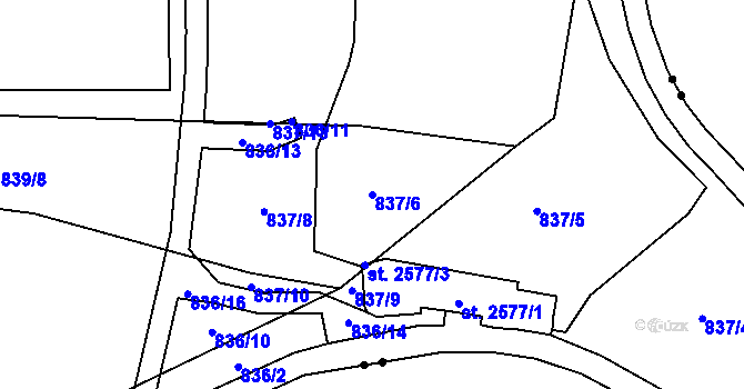 Parcela st. 837/6 v KÚ Blansko, Katastrální mapa
