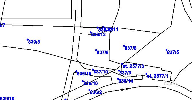 Parcela st. 837/8 v KÚ Blansko, Katastrální mapa