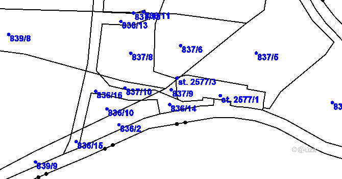 Parcela st. 837/9 v KÚ Blansko, Katastrální mapa