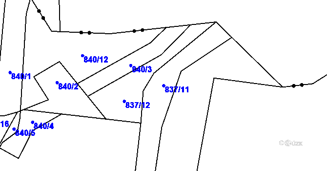 Parcela st. 837/11 v KÚ Blansko, Katastrální mapa
