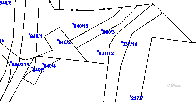 Parcela st. 837/12 v KÚ Blansko, Katastrální mapa