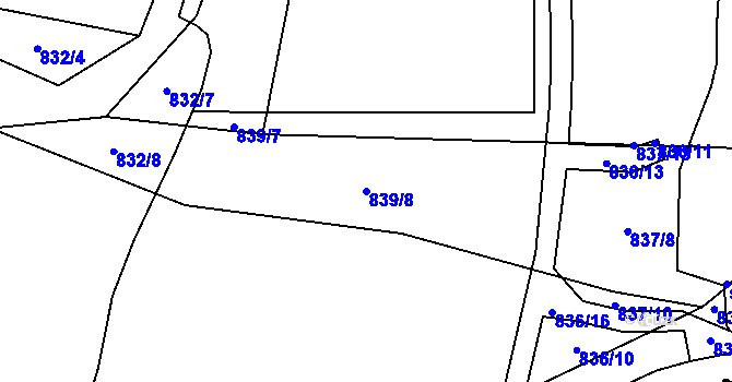 Parcela st. 839/8 v KÚ Blansko, Katastrální mapa